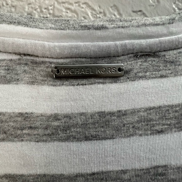 MICHAEL KORS Gray White Stripe  Front tie Tops Casual Shirt Large - Picture 8 of 8